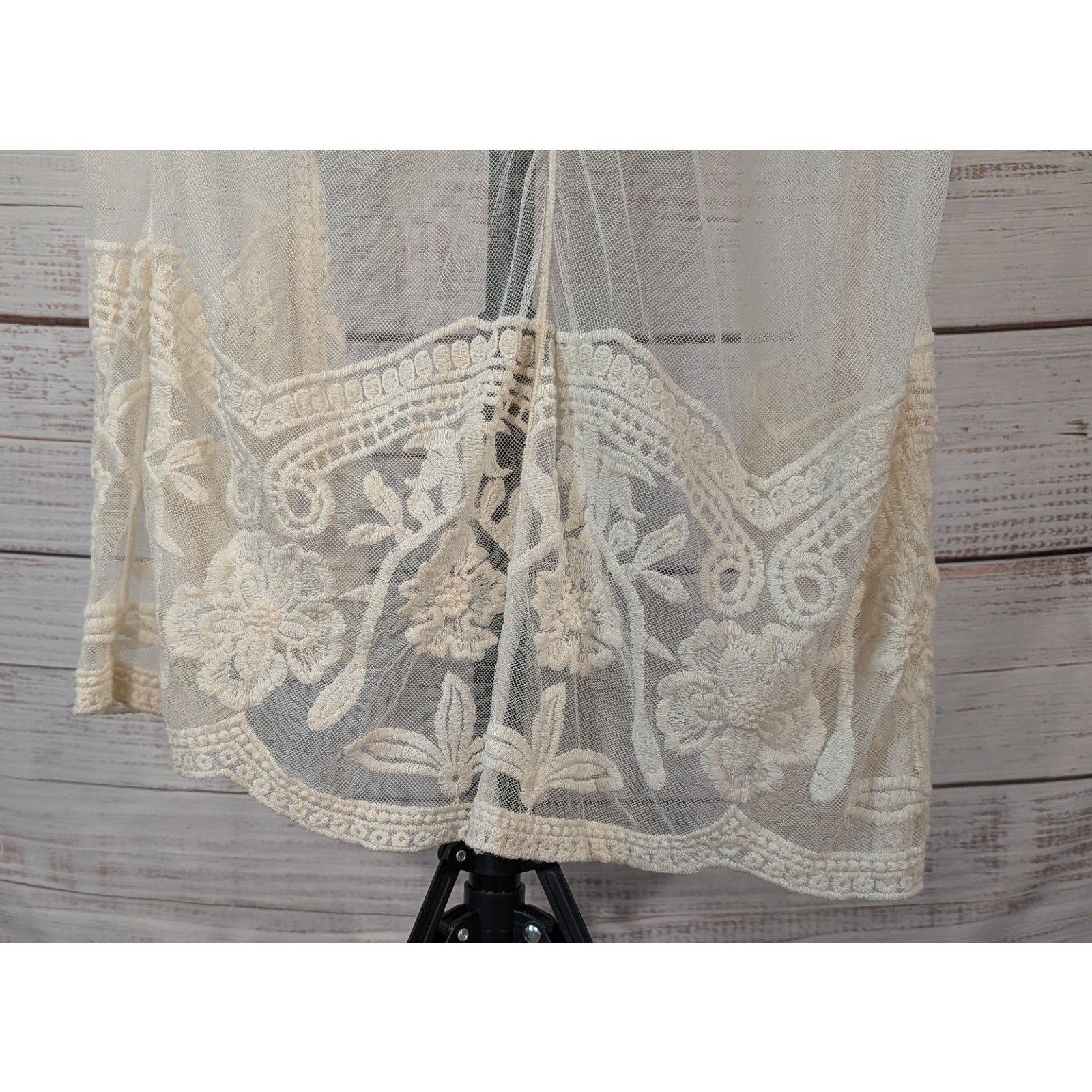 Cream Floral Lace Kimono Cardigan L-XL Embroidered Sheer Boho