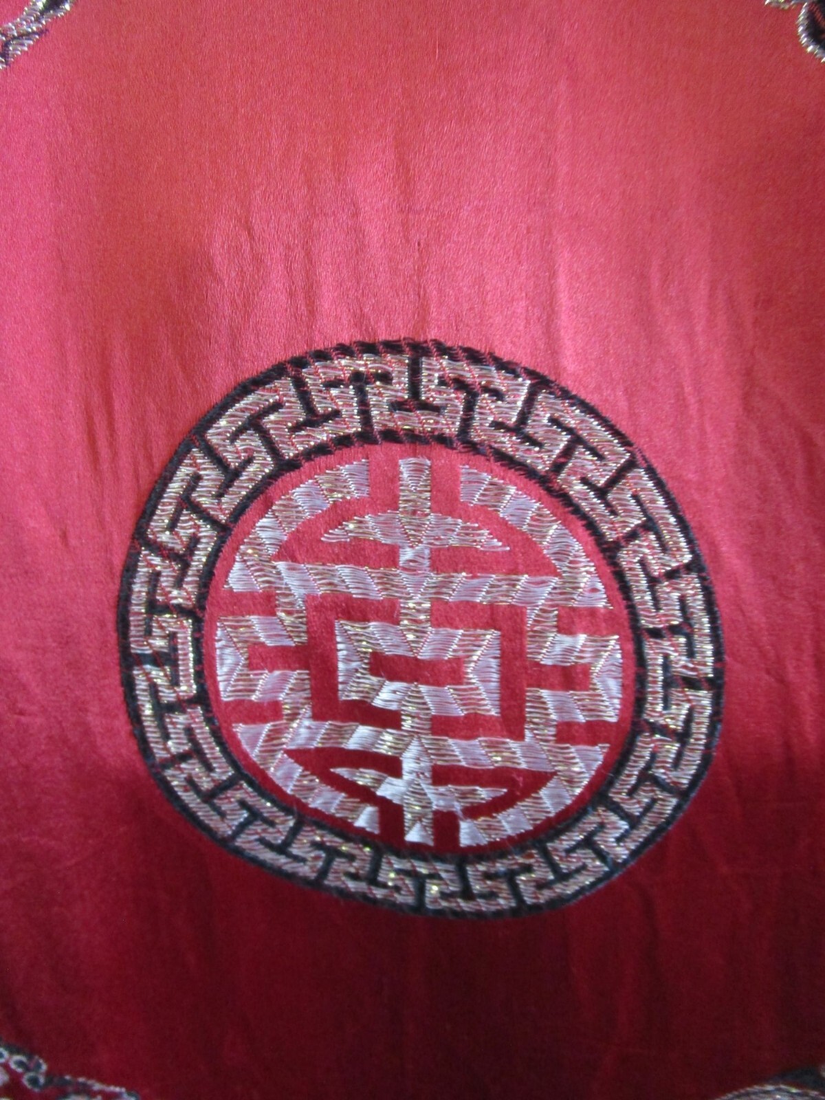 Vintage Red Kimono Robe Intricate Dragon Phoenix Coin Embroidery No Tie Damage