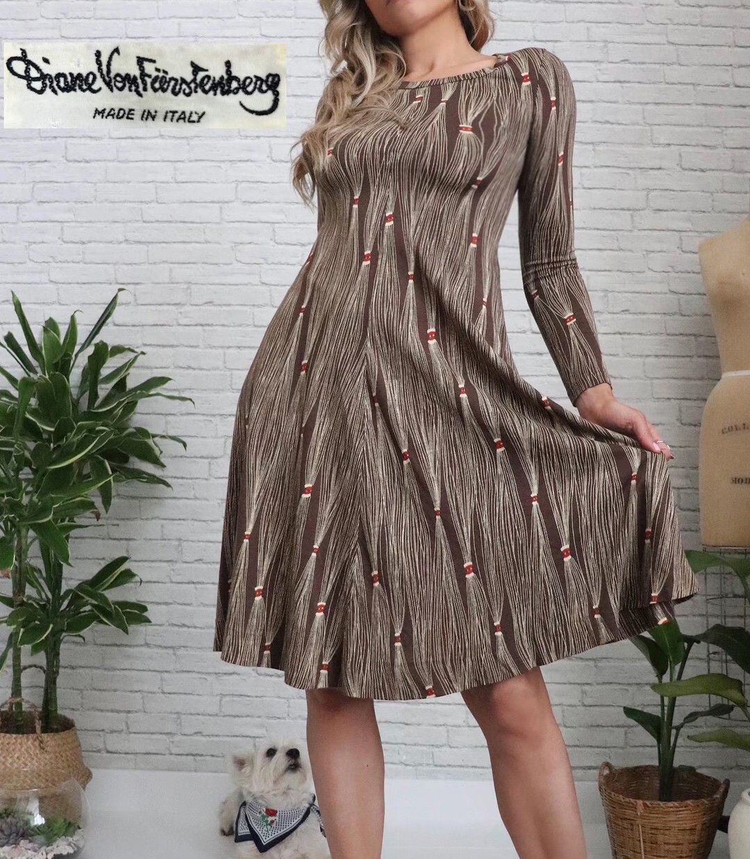 1970s Diane Von Furstenberg Printed Jersey Dress | Small Size | Made In Italy