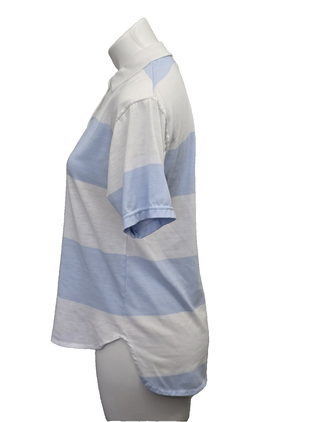 Vintage Energie Blue White Striped Polo Top High Low Hem Size L 80s Preppy
