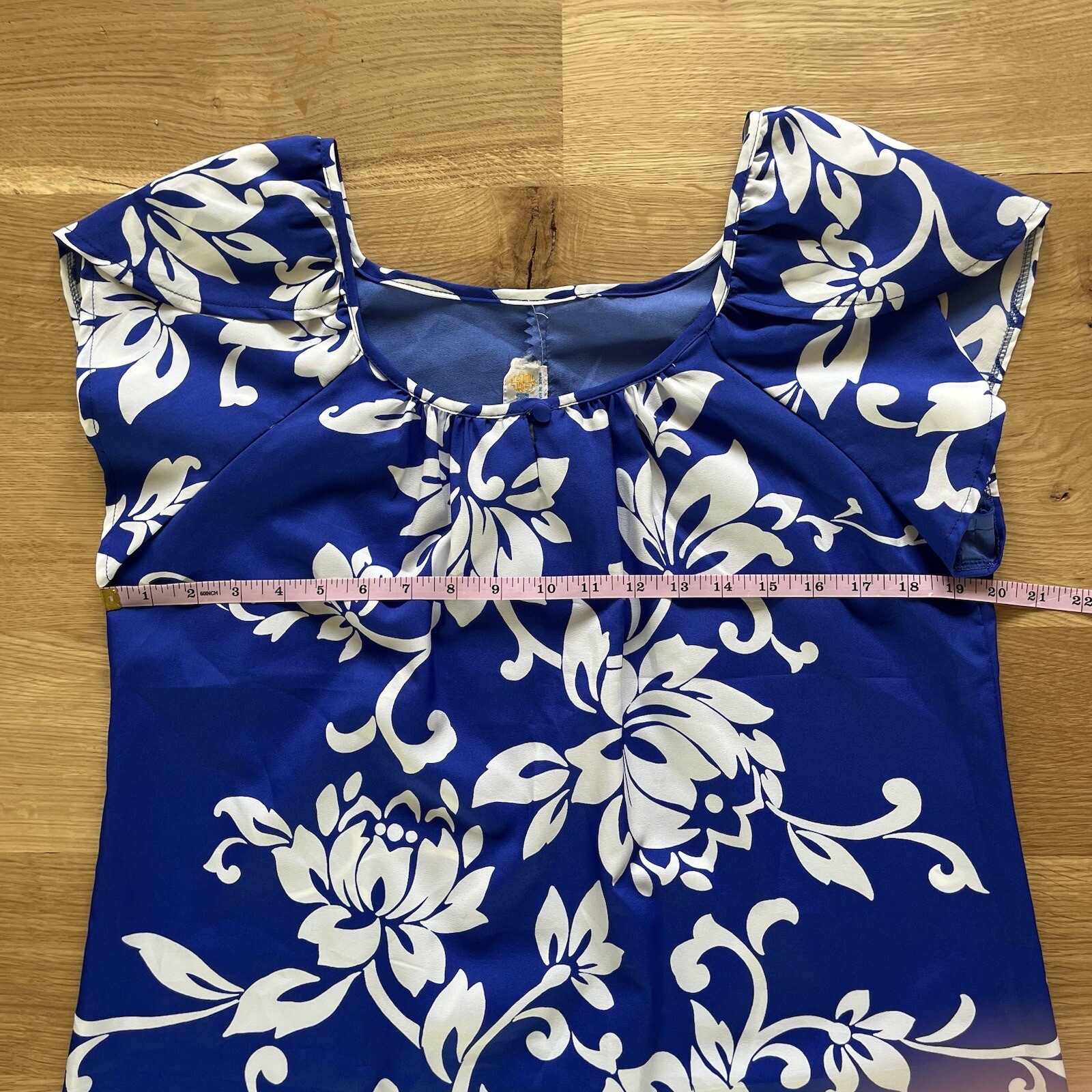 Vintage 60s Andrade Womens Hawaiian Midi Dress Classic Florals Blue White