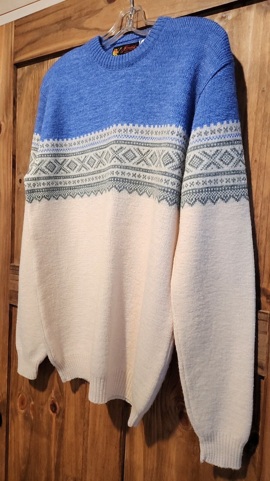 Vintage Jersild 60s Nordic Blue Fair Isle Sweater Womens XL Wool Blend Knit Ski