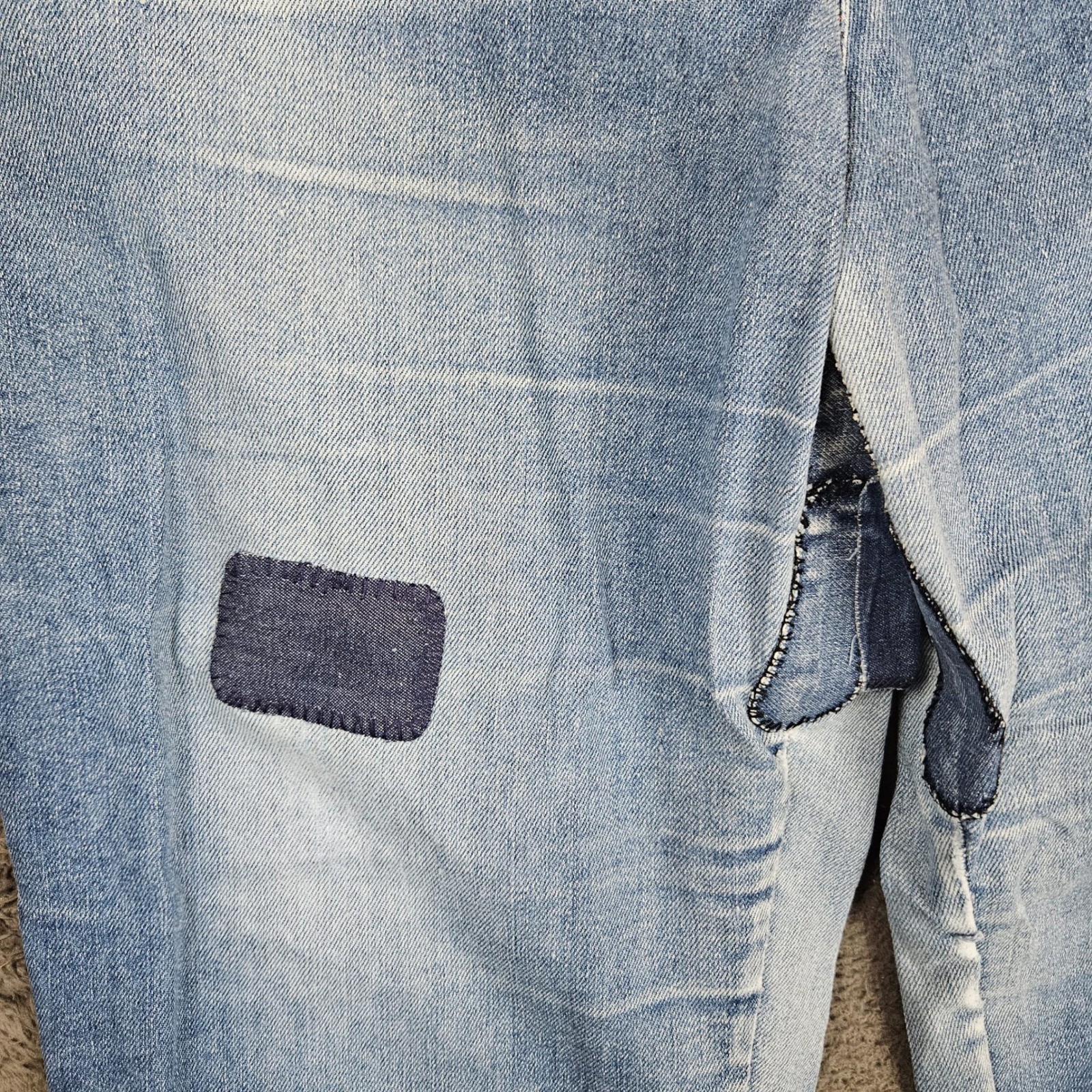 Vintage Levis 26W 40 Light Wash Patchwork Straight Leg Jeans Made in USA Blue