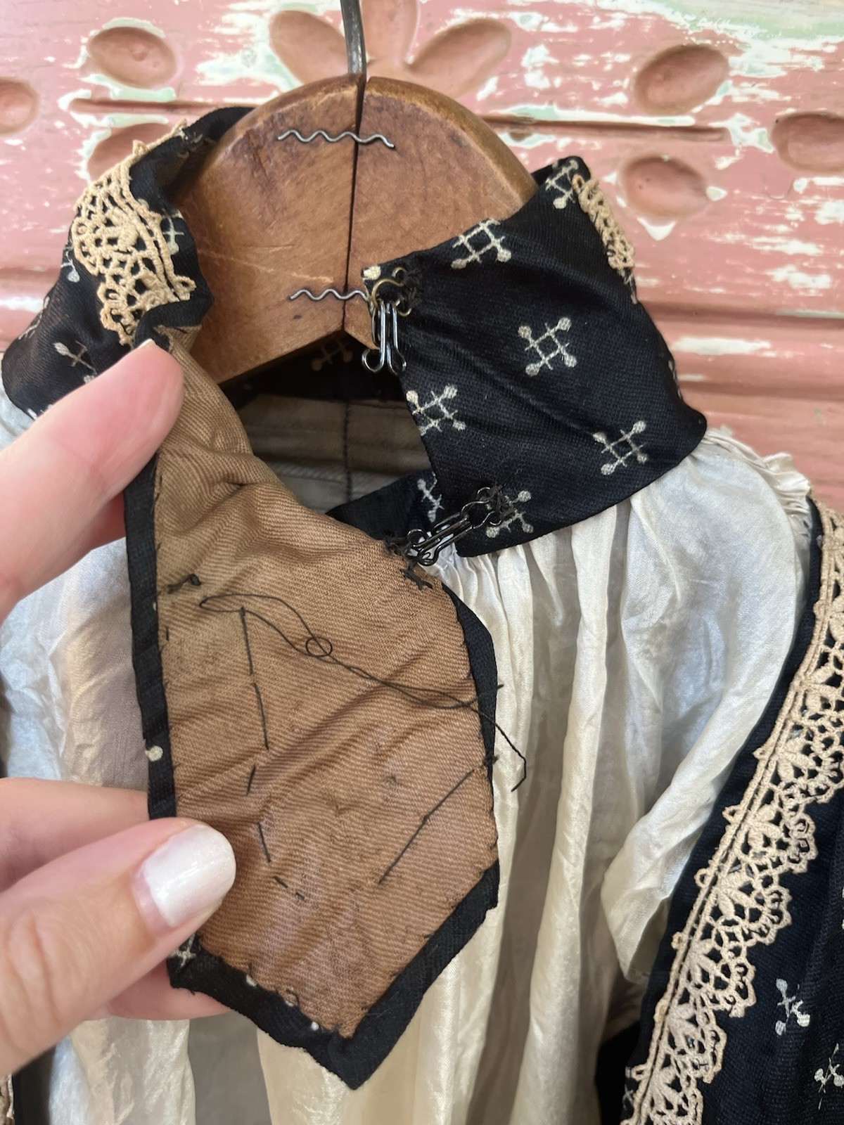 1800s Antique Victorian Edwardian Black Silk Bodice Corset Blouse Top XXS