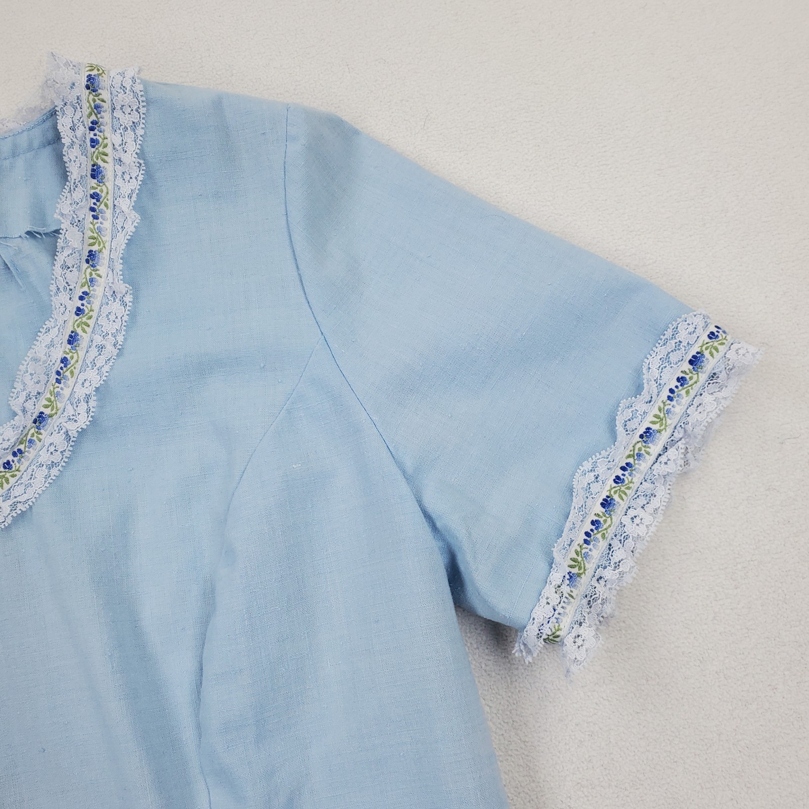 60s Lace Trim Maxi Dress XS Empire Waist Mod Regency Jane Austen Bridgerton Blue