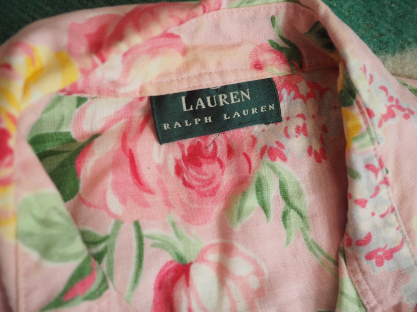 VTG Y2k 2000s Lauren Ralph LRL Linen Floral Summer Boho Tie Button Shirt Women L