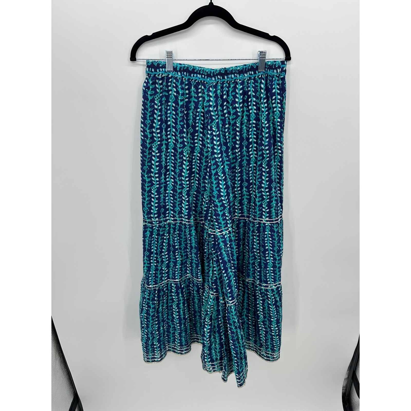 Boho Wid Leg Palooza Pants Size L Floral Gypsy Hippie Festival