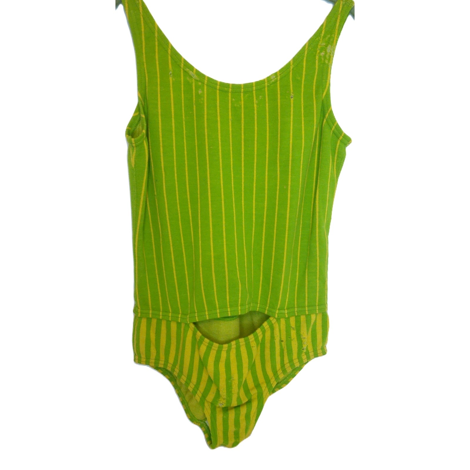 Vtg 1960s Rudi Gernreich Harmon Knitwear Cut Out Swimsuit Green Striped Size 14