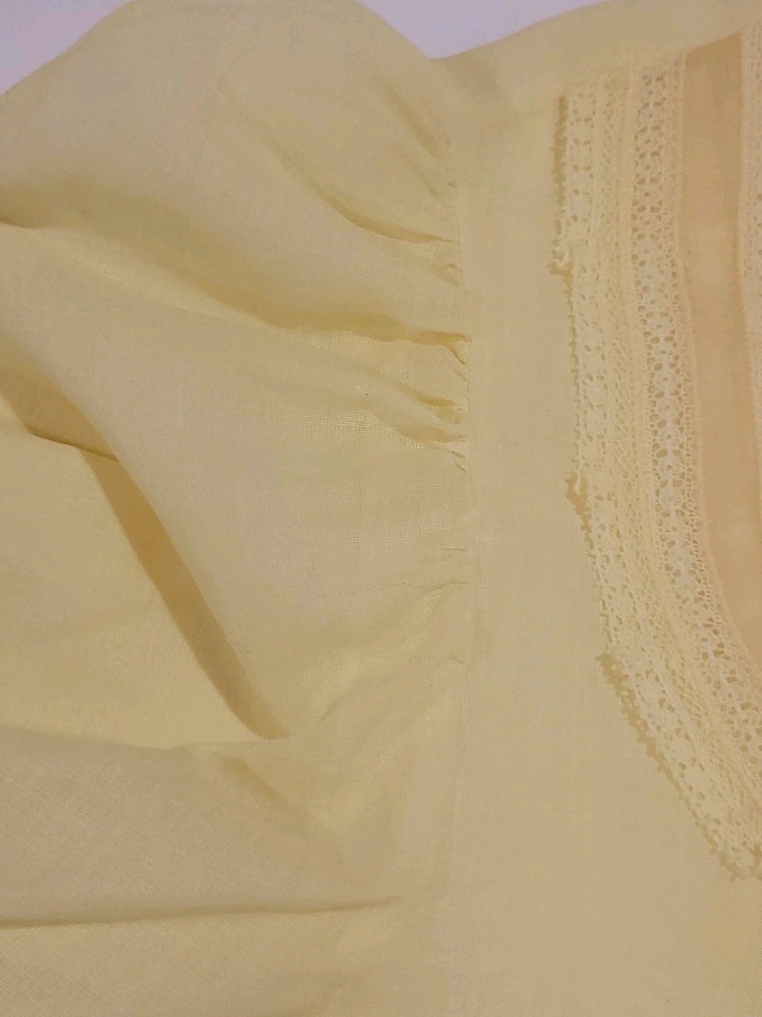 Prairie Blouse Shirt Lace Front Button Back Short Sleeve Cottagecore Vtg Yellow