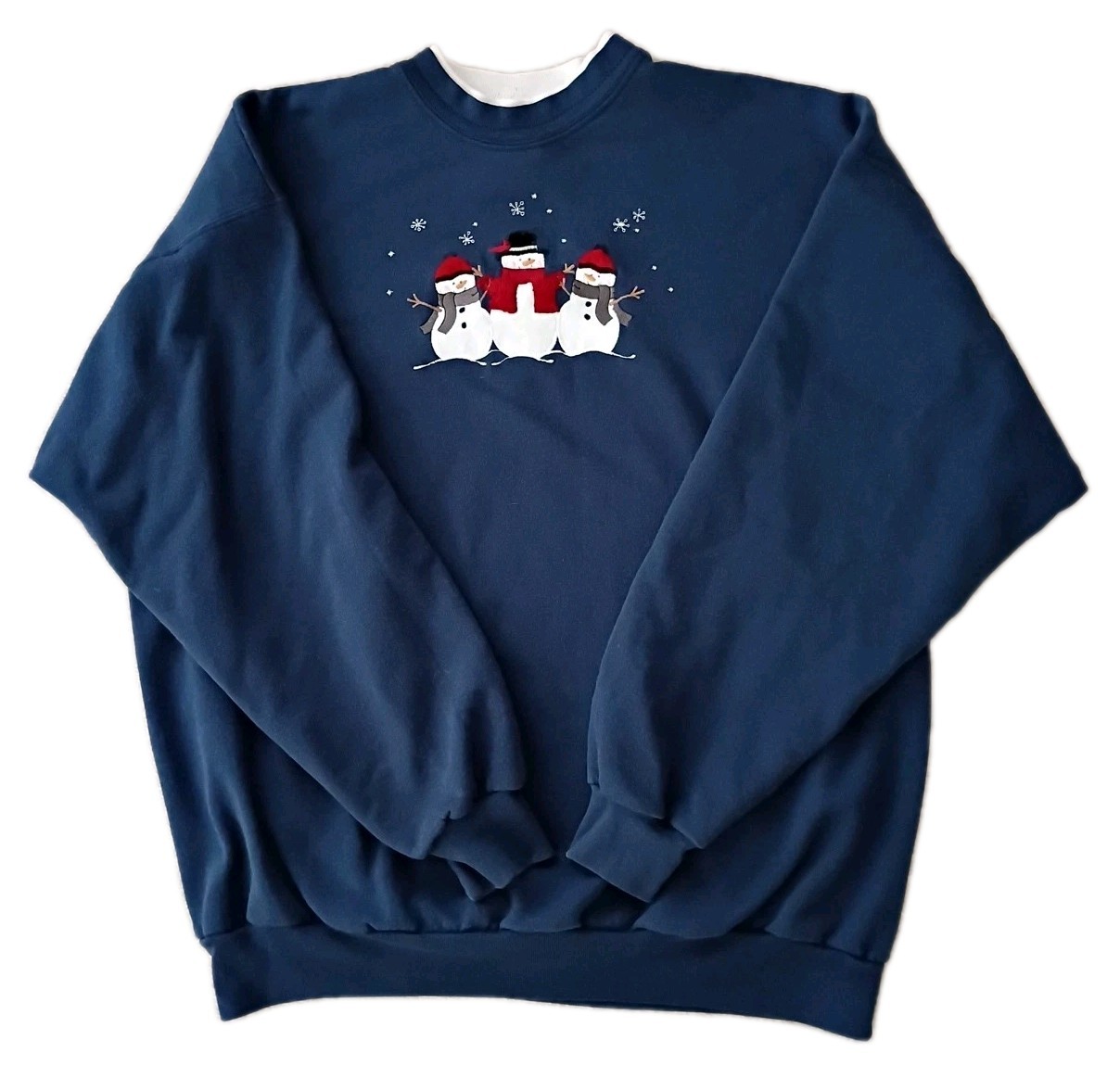 Vintage Top Stitch Blue XXL Tall Sweatshirt Fleece Embroidered Snowman USA 90s