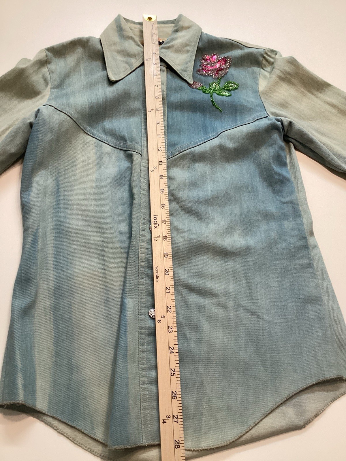Vtg Hand Embroidered Snap Front Jean Jacket, 1972
