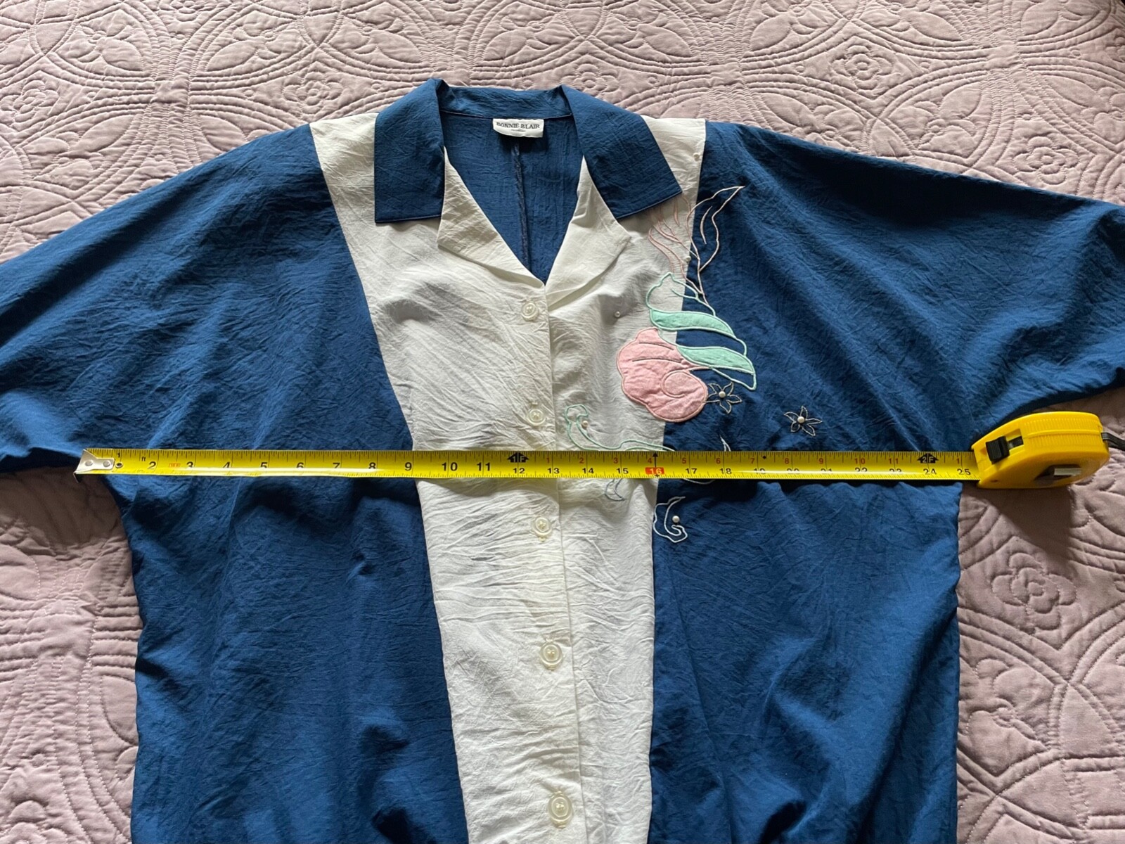 1980’s Bonnie Blair L/XL Women Top Blue Retro Sea Shell Gramma VTG Nautical EUC