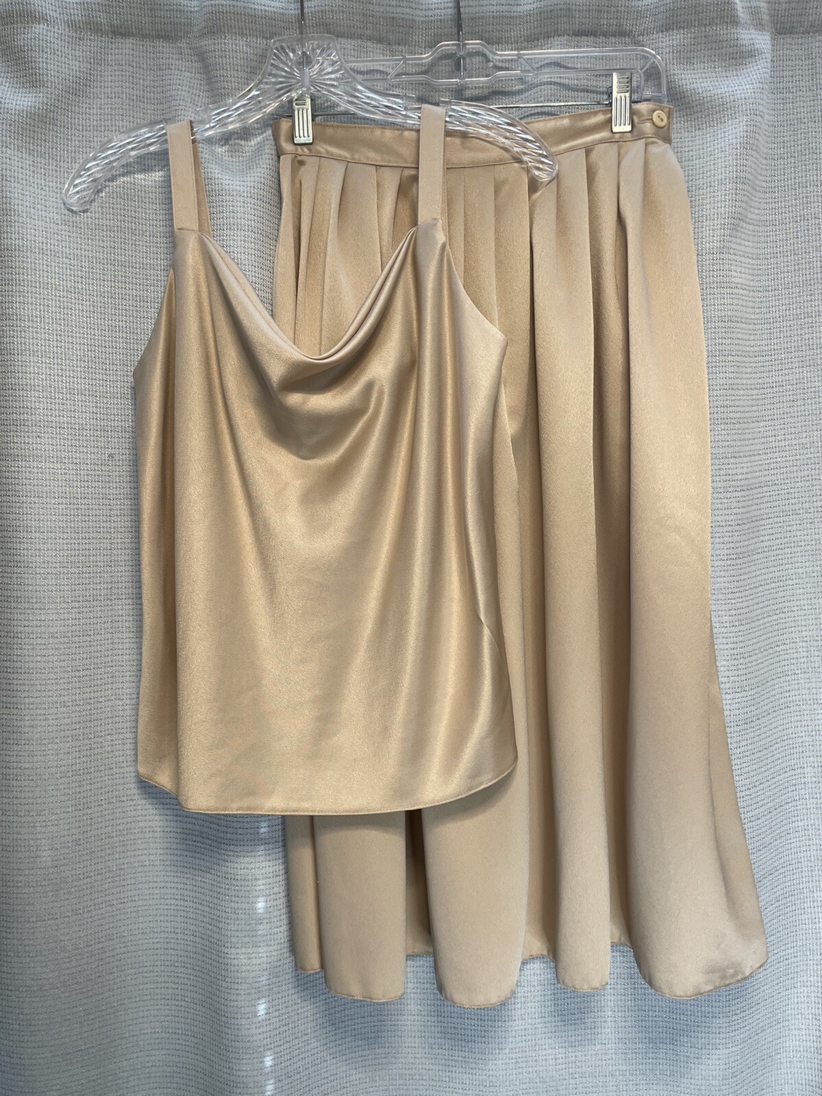 Vtg Caron Chicago Slip Skirt Camisole Blouse Top Sz 10 Champagne Gold USA Made