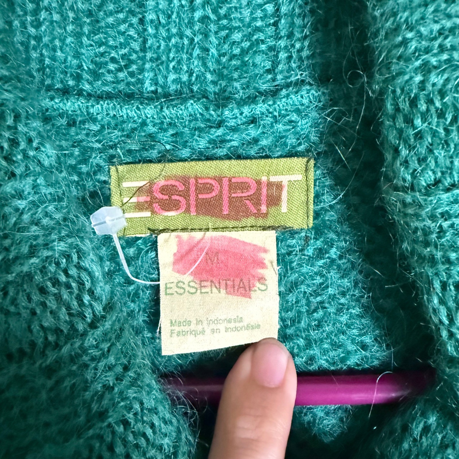 Vintage Esprit Essentials Mohair Blend Mock Neck Sweater Emerald Green Womens M