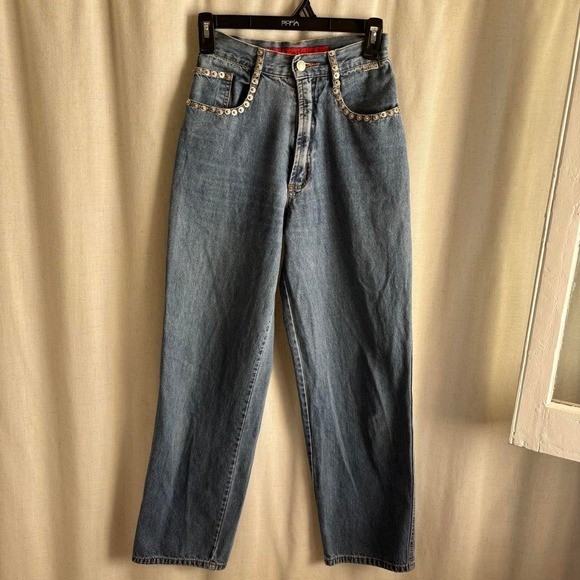 Y2K Grunge Denim revolt Jeans studded pockets straight/loose fit small 25″