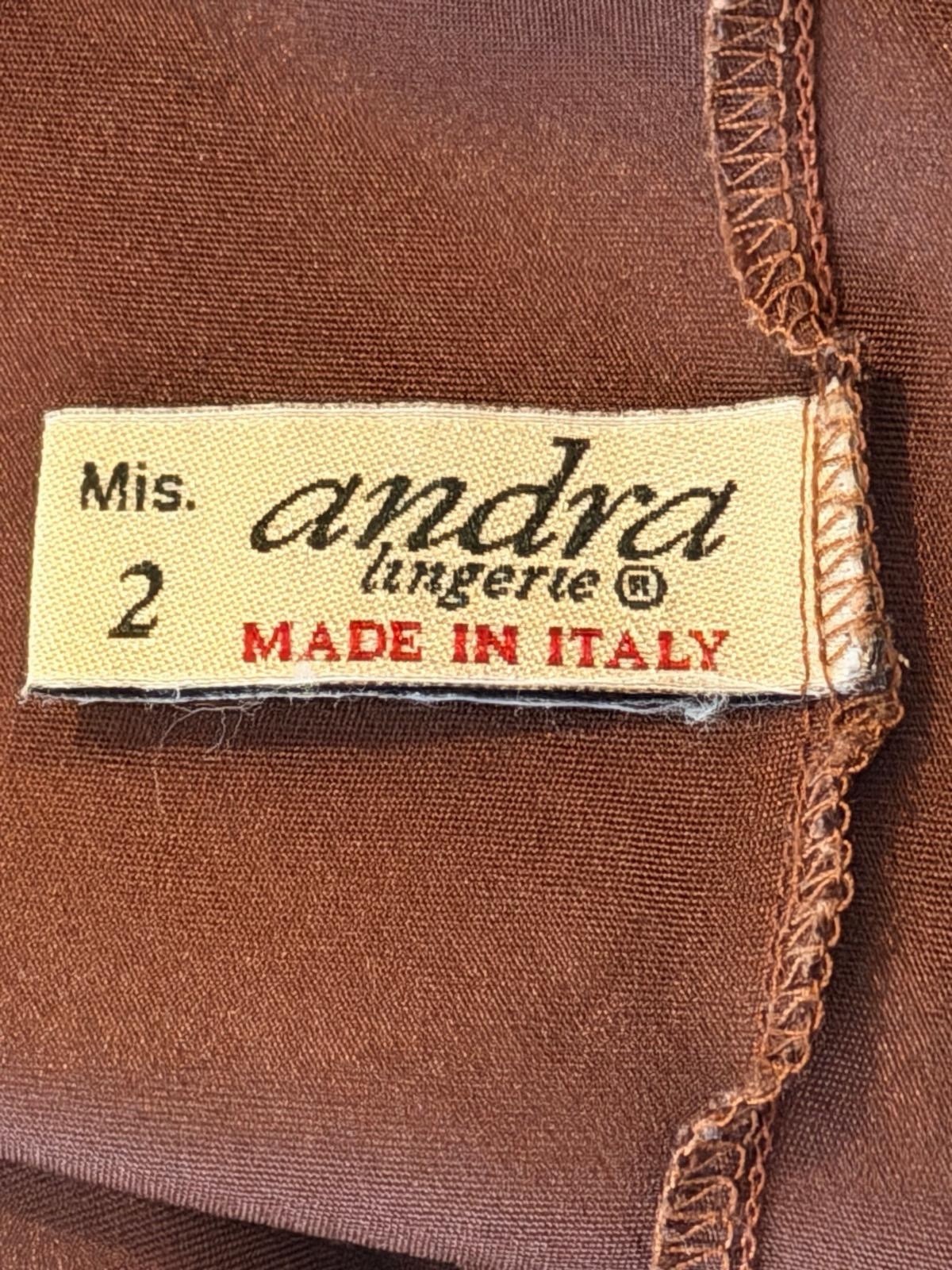 Mis. Andra Lingerie Made in Italy Brown Satin Floral Laced Ribboned Nightdress 2