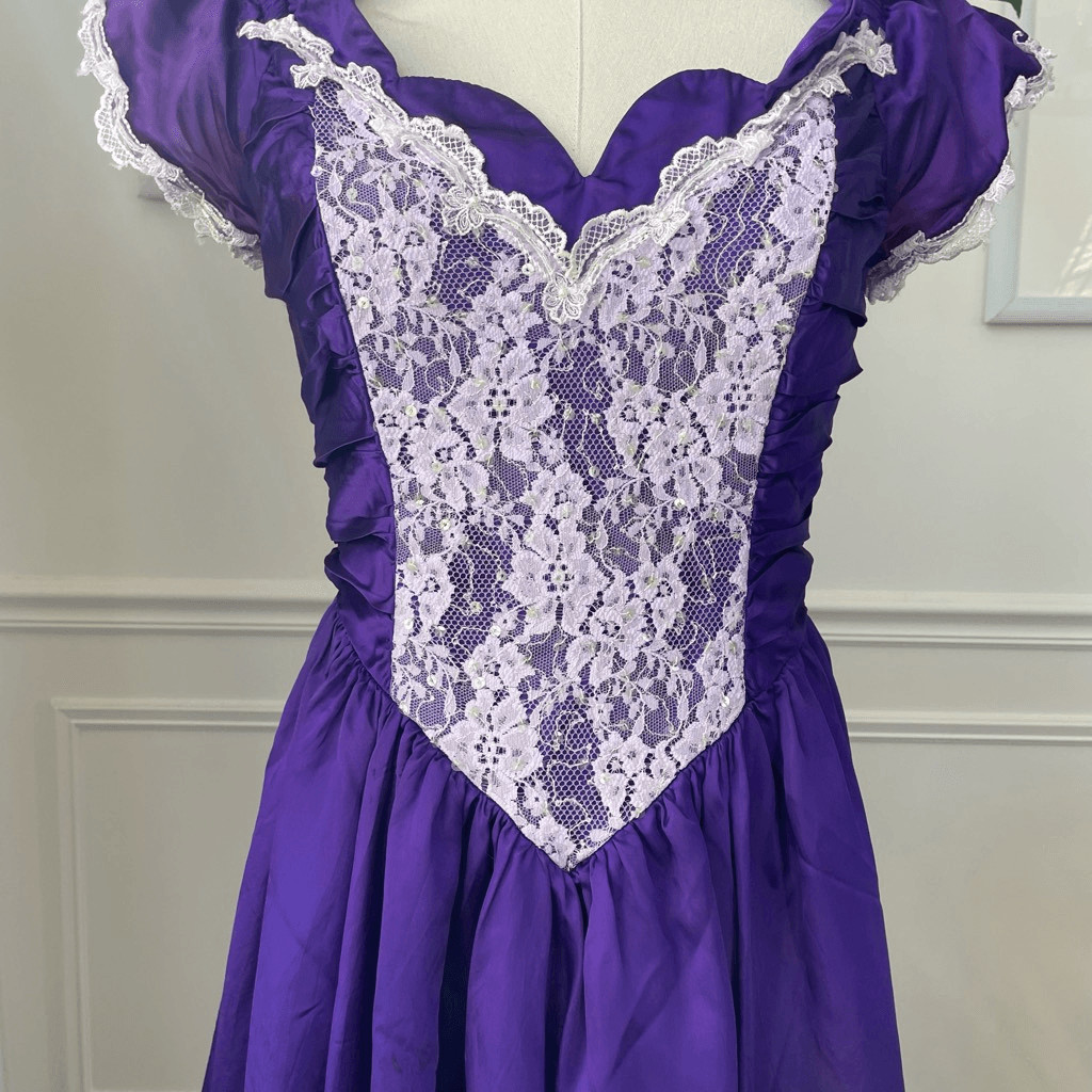 Vintage 80s Zum Zum Purple Little Bo Peep Prom Dress M 8 10