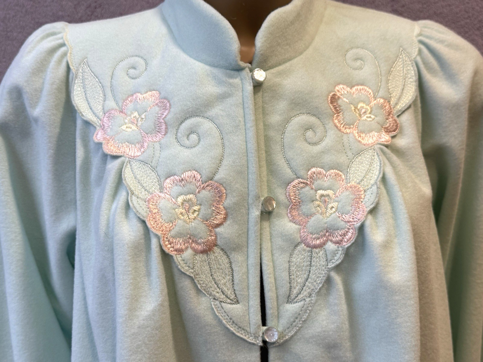 VTG Shadowline Fleece Bed Jacket Robe Embroidery NOS w/Tag 80’s Cottagecore S/M
