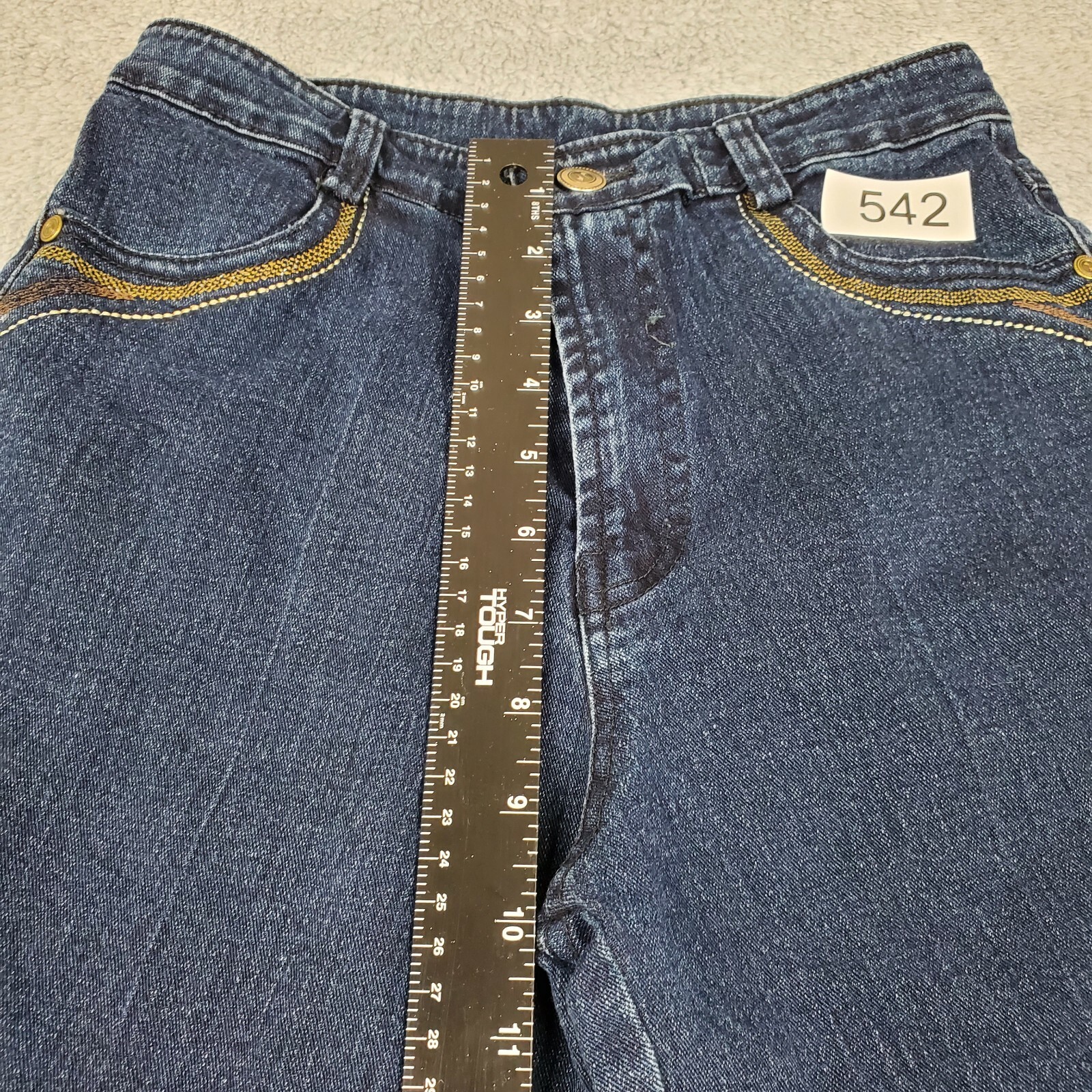 Vtg Women’s High Waist Straight Leg Ankle Jeans Sz 28″x26″ Embroidered Dark Wash