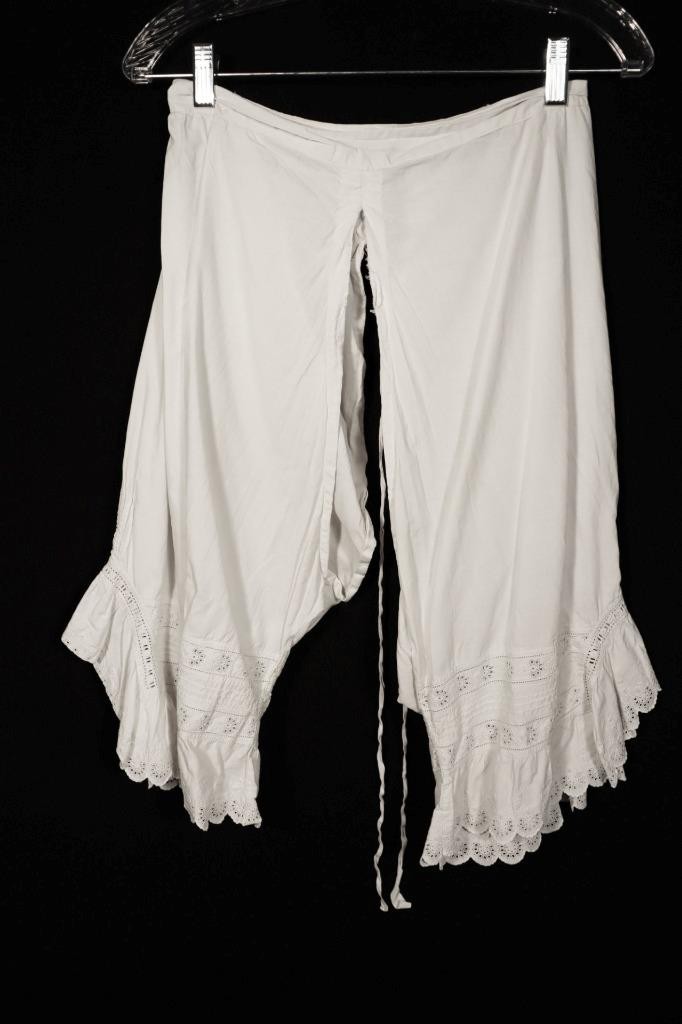 Antique French Victorian White Cotton Embroidered Bloomers 28″ Waist VG Cond