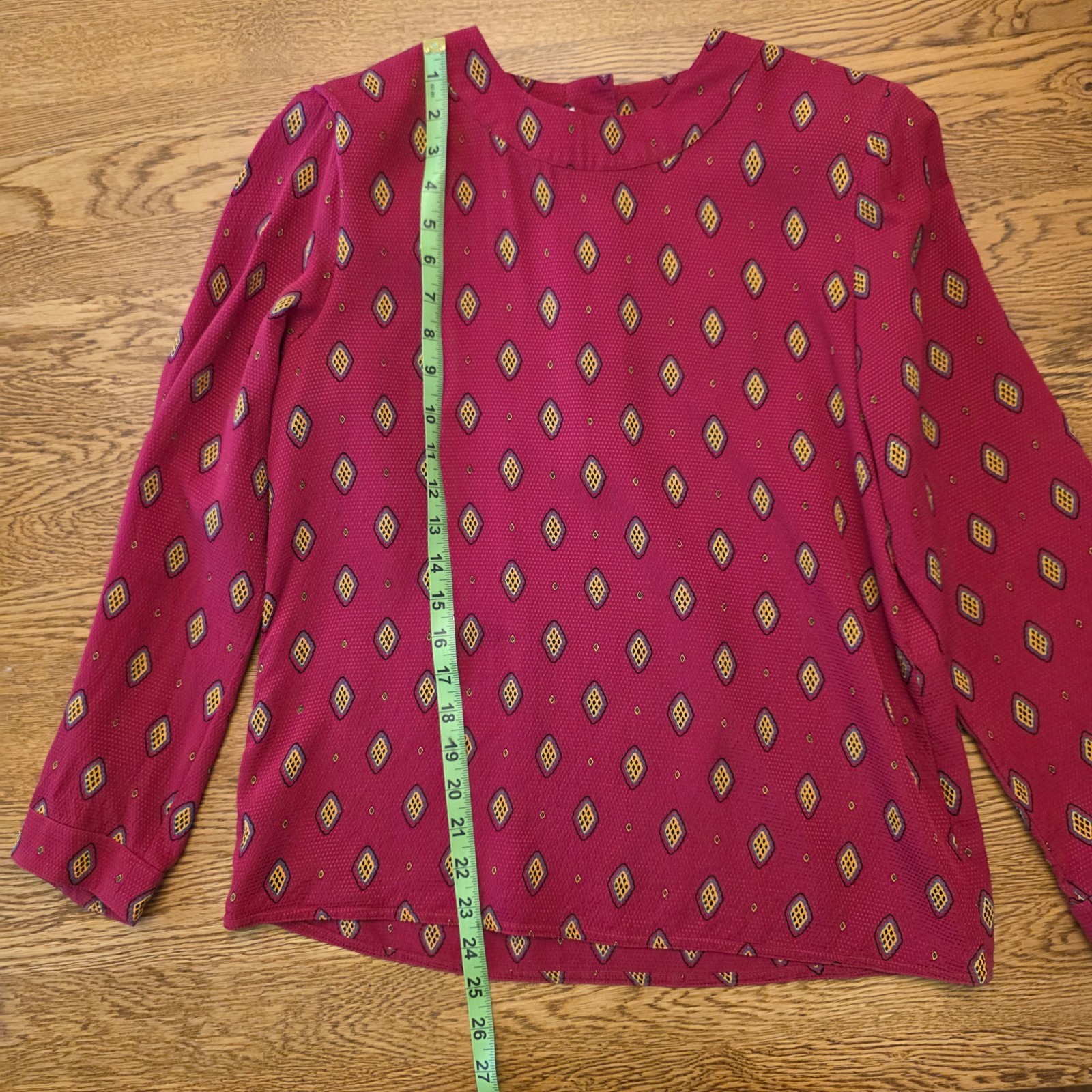 100% Silk Womens Size 8 Constance Saunders Richard Warren Blouse Geometric 80s