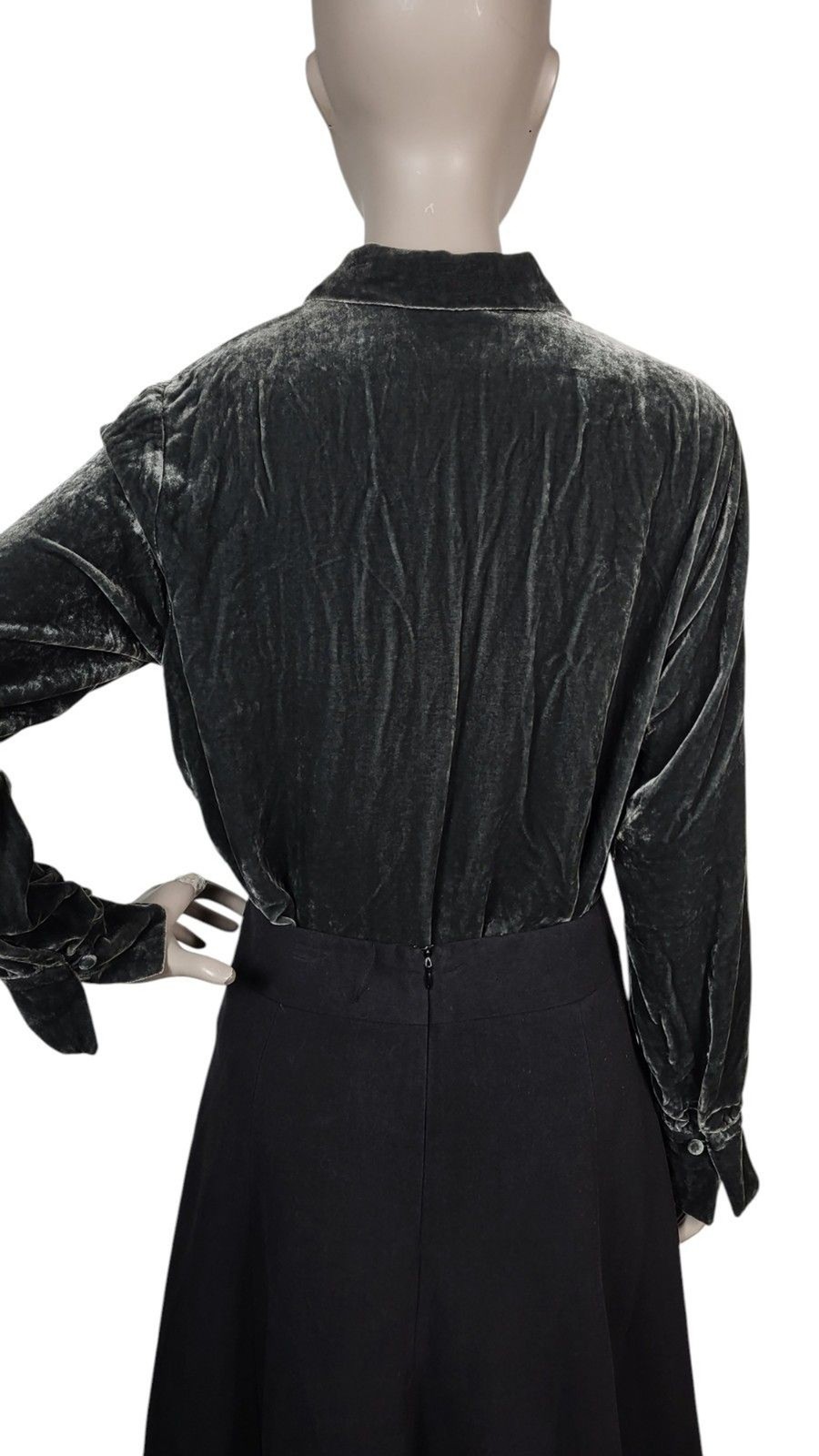 Vintage 90s J. Jill Grey Crushed Velvet Silk Rayon Button-Down Blouse Size Small