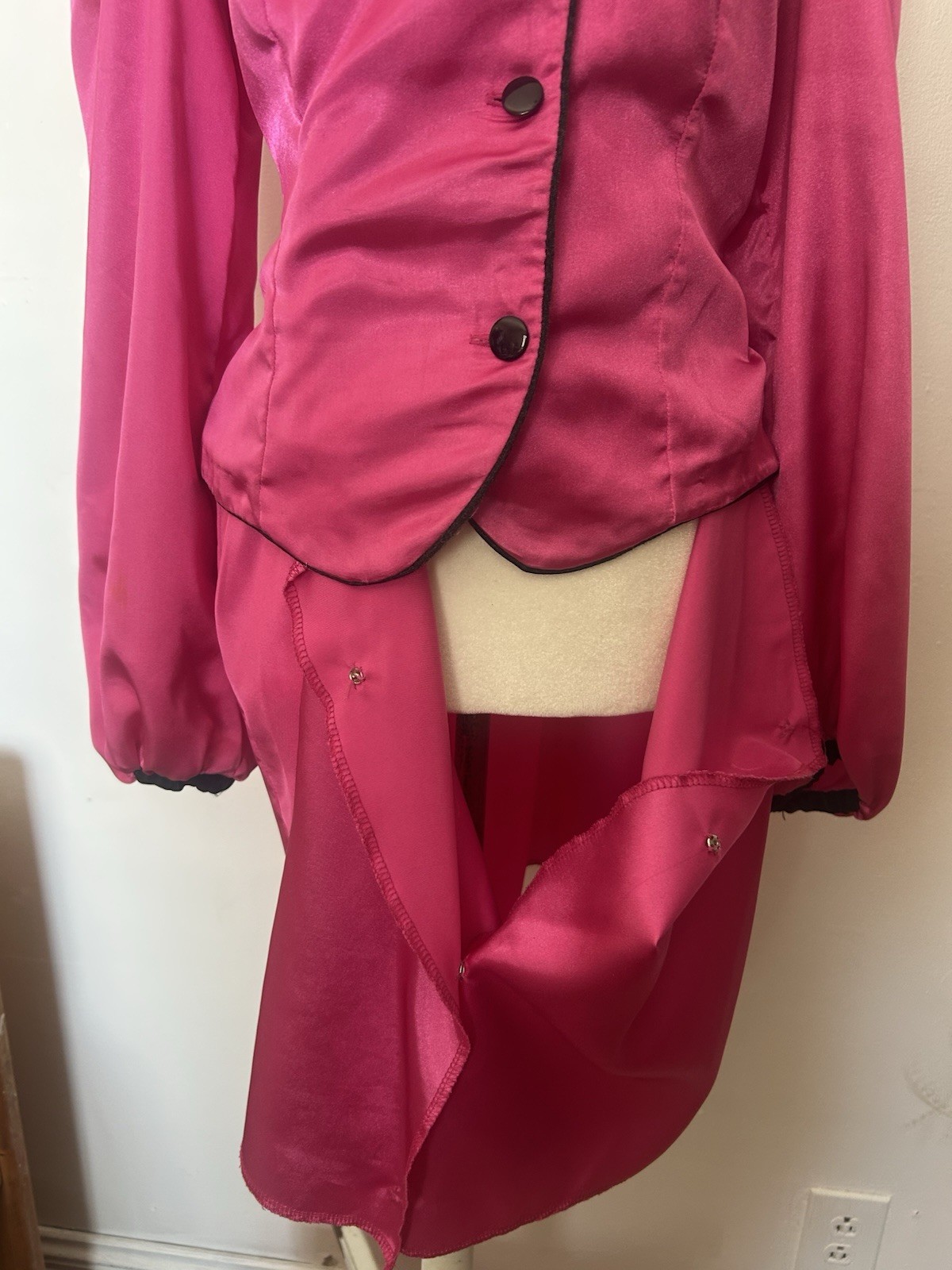 VTG 80s Skirt Suit Fuchsia Pink Corset Back Victorian Peplum Snap Skirt L 34