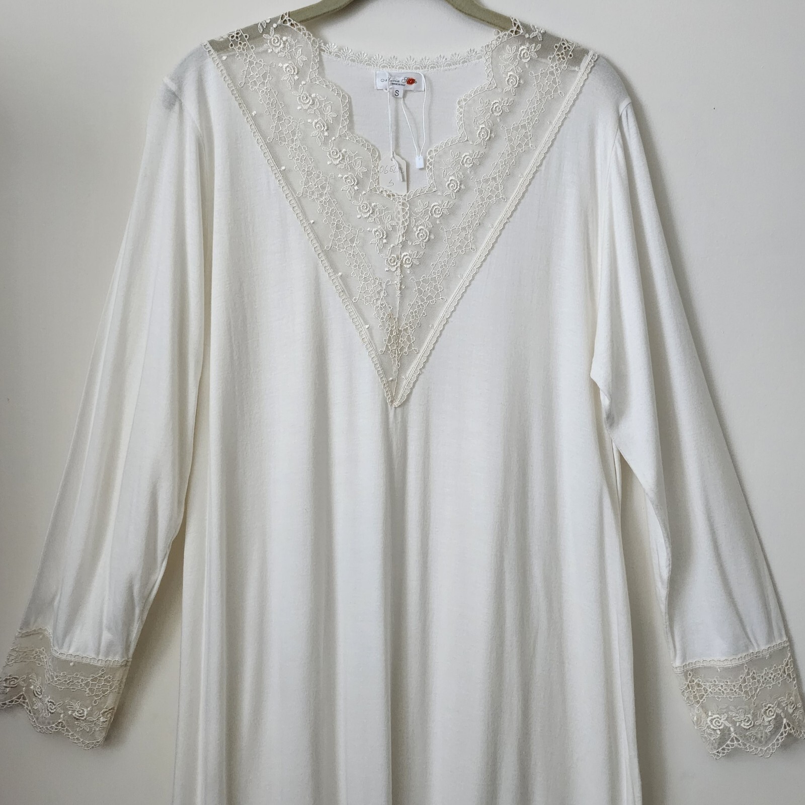 Vintage Maria Scotto Made in ITALY, Laced Long Sleeves Cotton/Modal Nightgown S