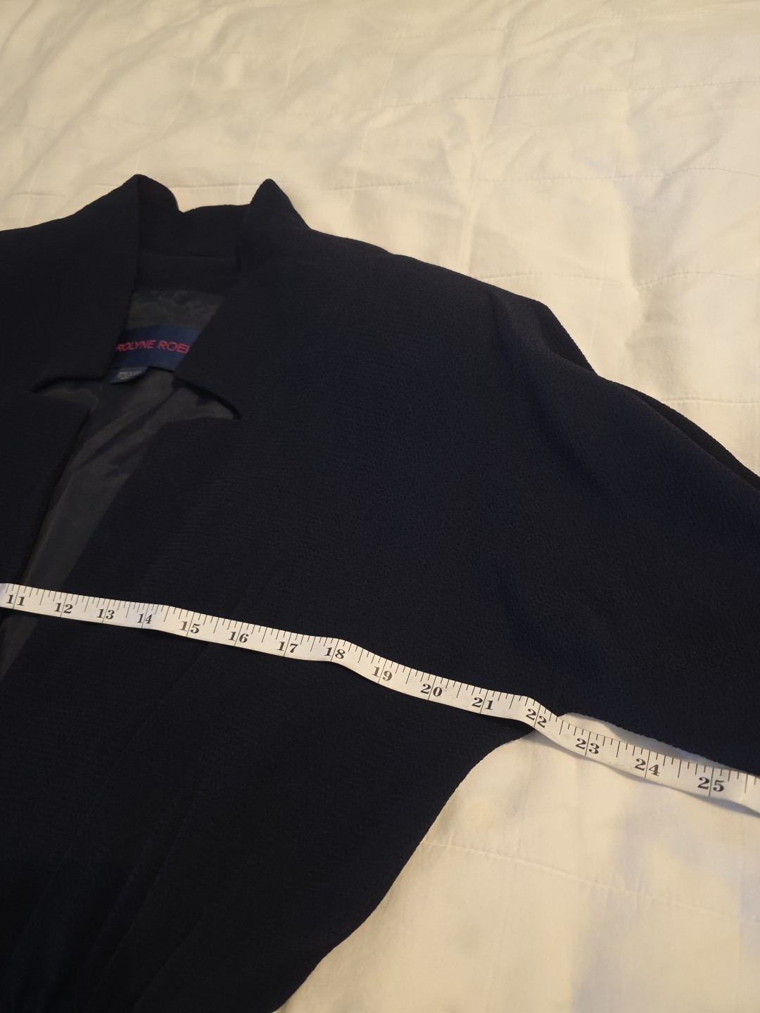VTG Caroline Roehm Dark Navy Jumpsuit Lined Deep V Wide Leg Long Sleeve 29 Waist