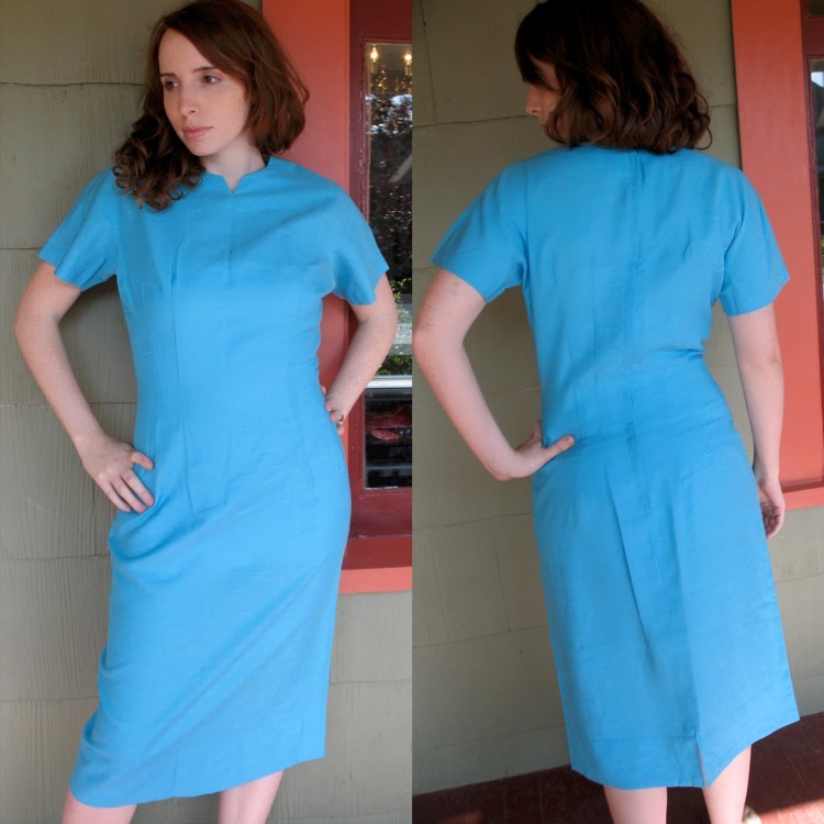 VTG 60s Mad Secretary Dress Pin Up Bombshell Robin Egg Blue Georgee Originals M