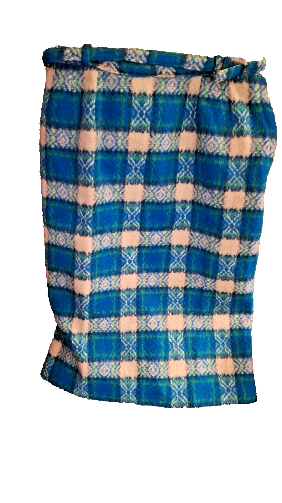 Vtg 1960s Side Zip Up Plaid Skirt Blue, Green Cream (14 Waist X 26 Length