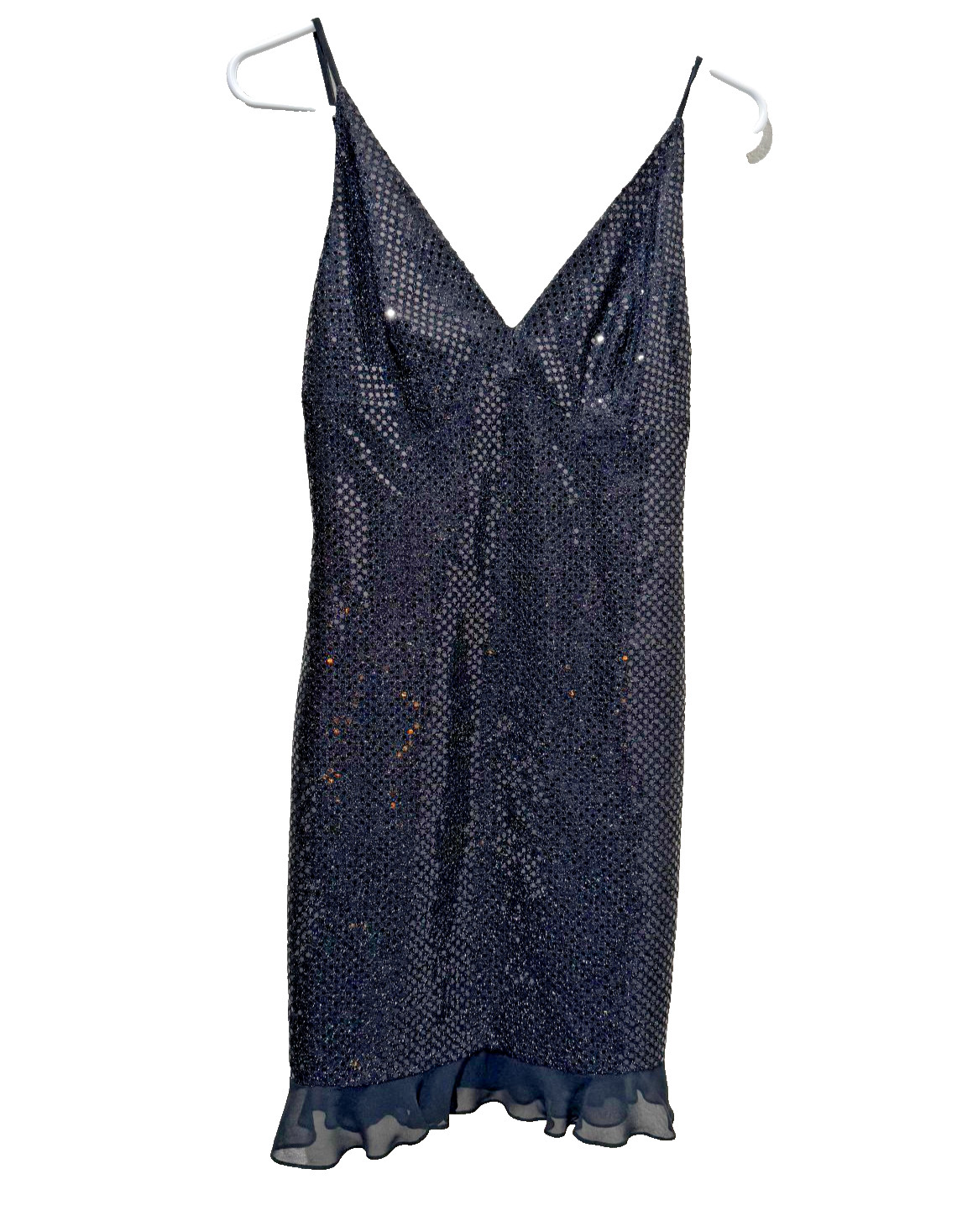 Vintage Y2K 90s Slip Dress Black Sparkly Sz 2 Party Cocktail Ruffle Hem Evening