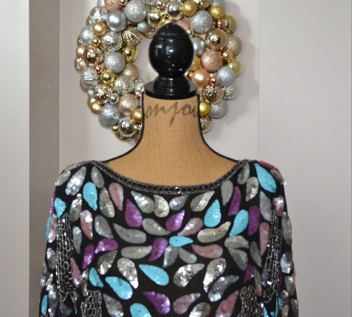 Pure Silk Vtg 1980 s Sequin Embroidered Beaded Blouse Designer Blouse sz M