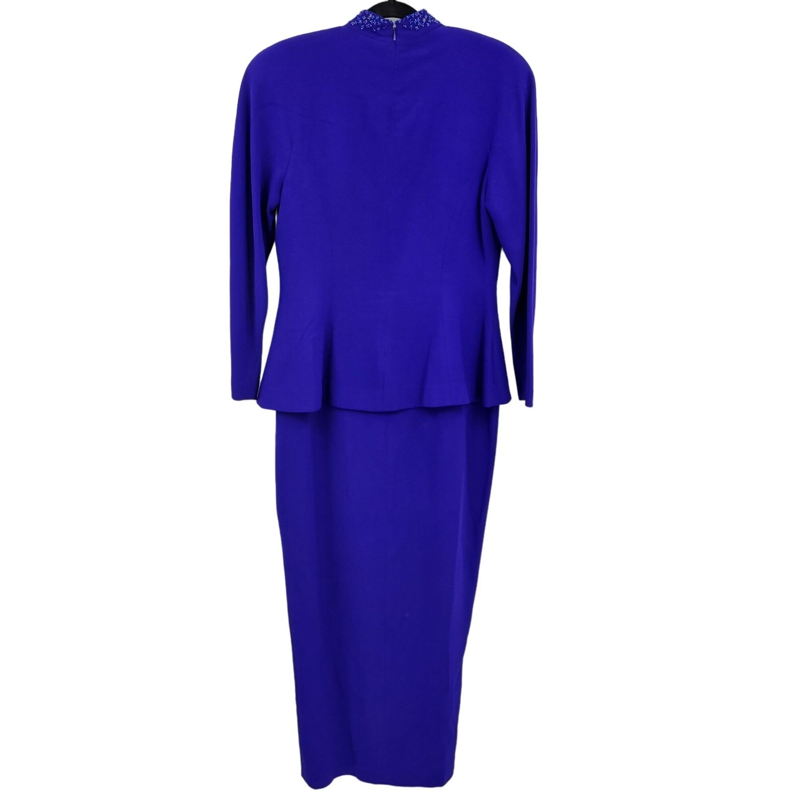Vintage 80’s Daymor Couture Gown 6 Blue Peplum Beaded Front Slit Modest Sexy