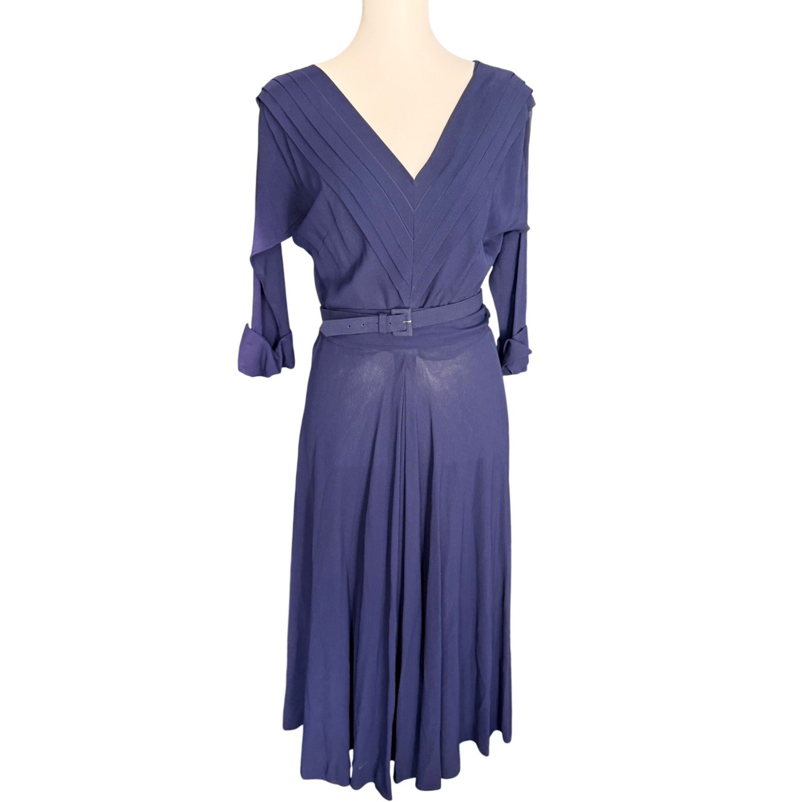 Authentic 1940s JLF Original Blue Rayon Crepe Dress WWII Era Pleated Bodice