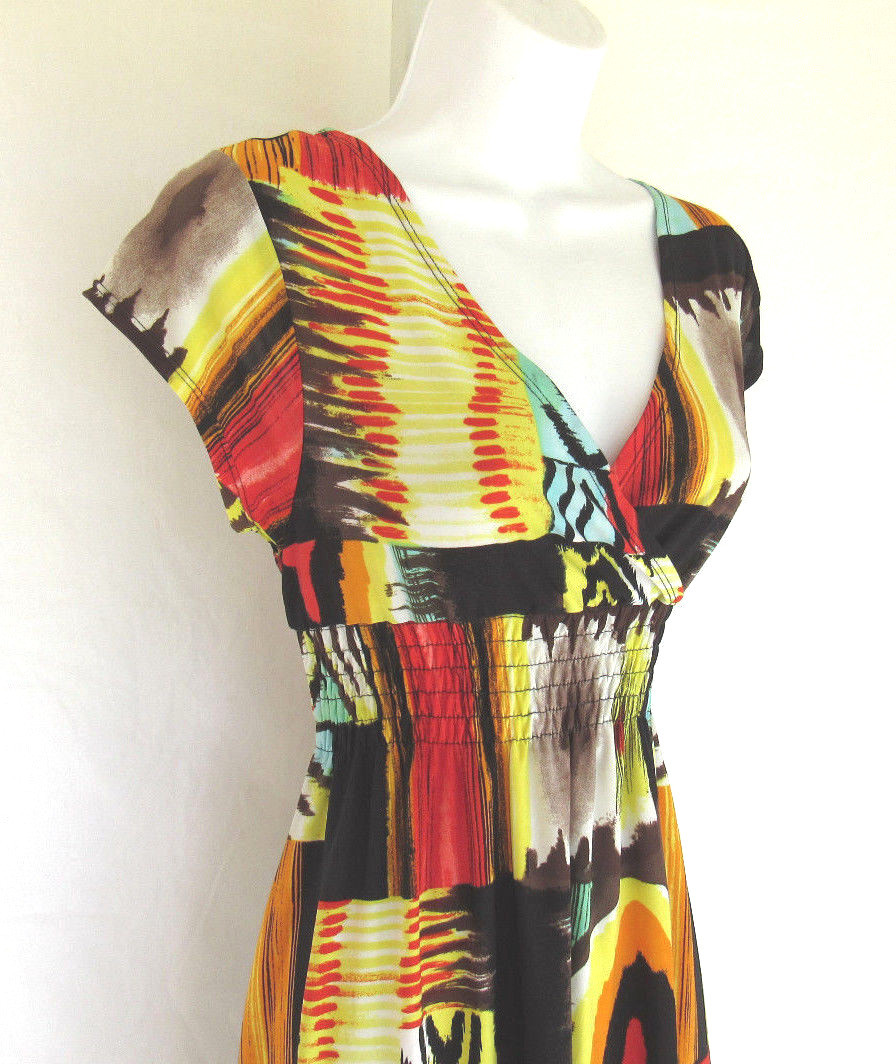 VINTAGE 1980s 90s MOD COLOR BLOCK SUN DRESS POLY SPANDEX