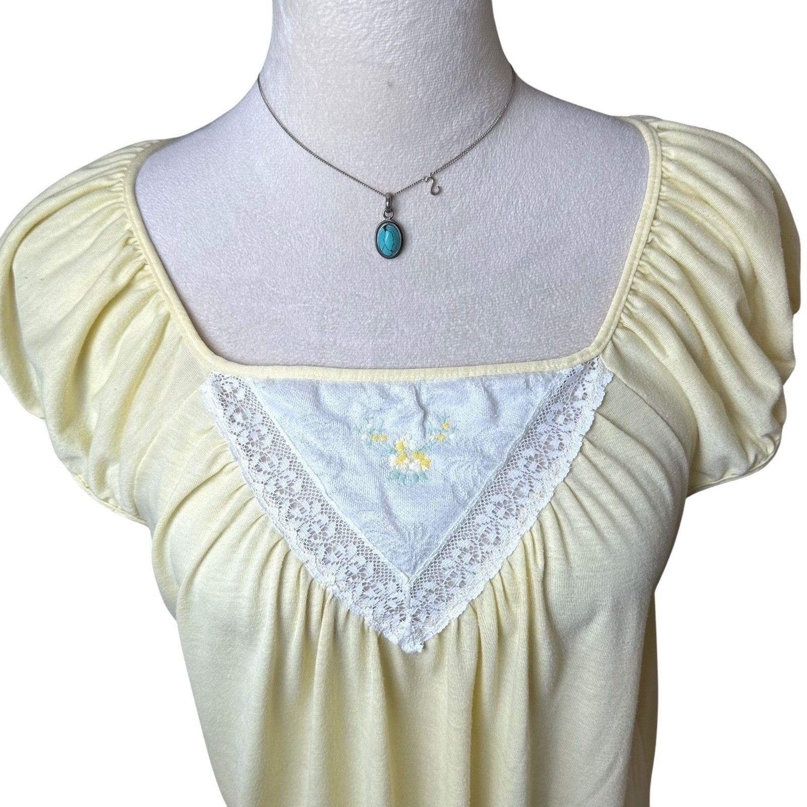 Vintage Nightgown Dress LG | Butter Yellow Lace Embroidered Cottagecore Prairie