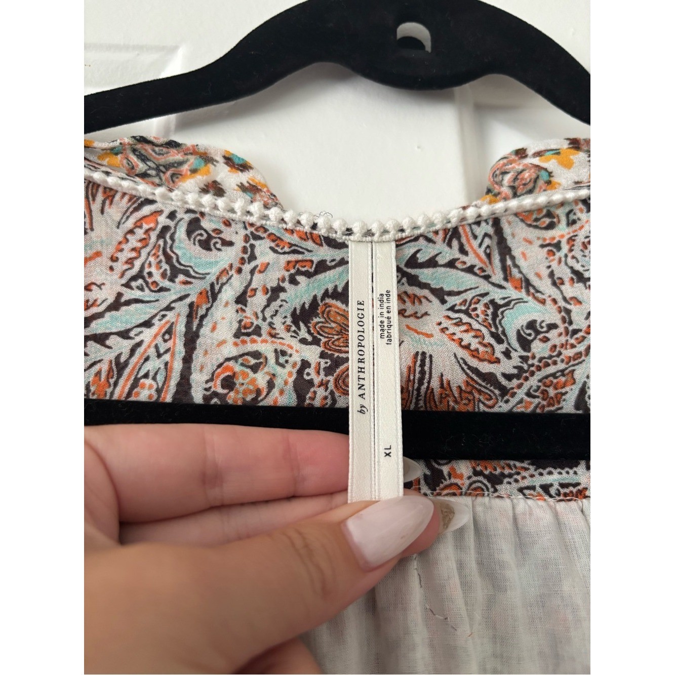 Anthropologie Paisley Smocked Faux Wrap Boho Blouse – Size XL
