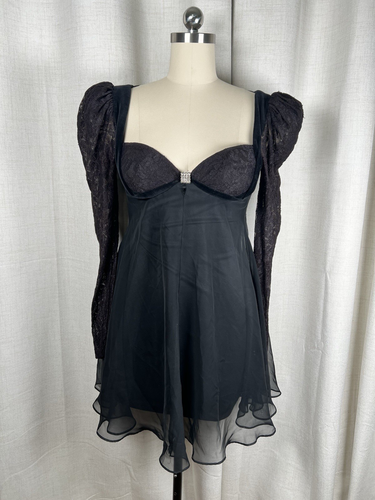 Vintage David Howard Climax Karen Okada Black Lace Gothic Dress Vampire 7/8 FLAW