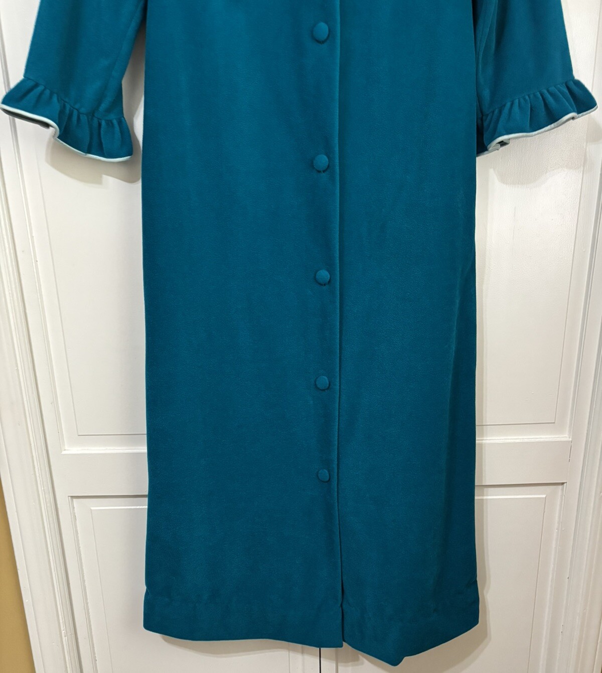 Vintage JC Penny Teal Long Button Up Plush ROBE Women’s Size 14 Made in USA