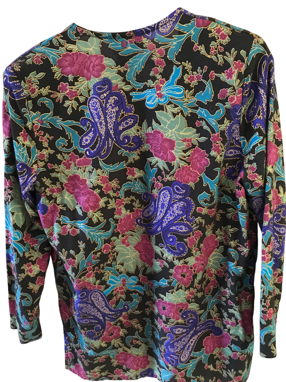 VTG 90s Leslie Fay Metallic Paisley Blouse, Multicolor Rayon Tunic Size Small