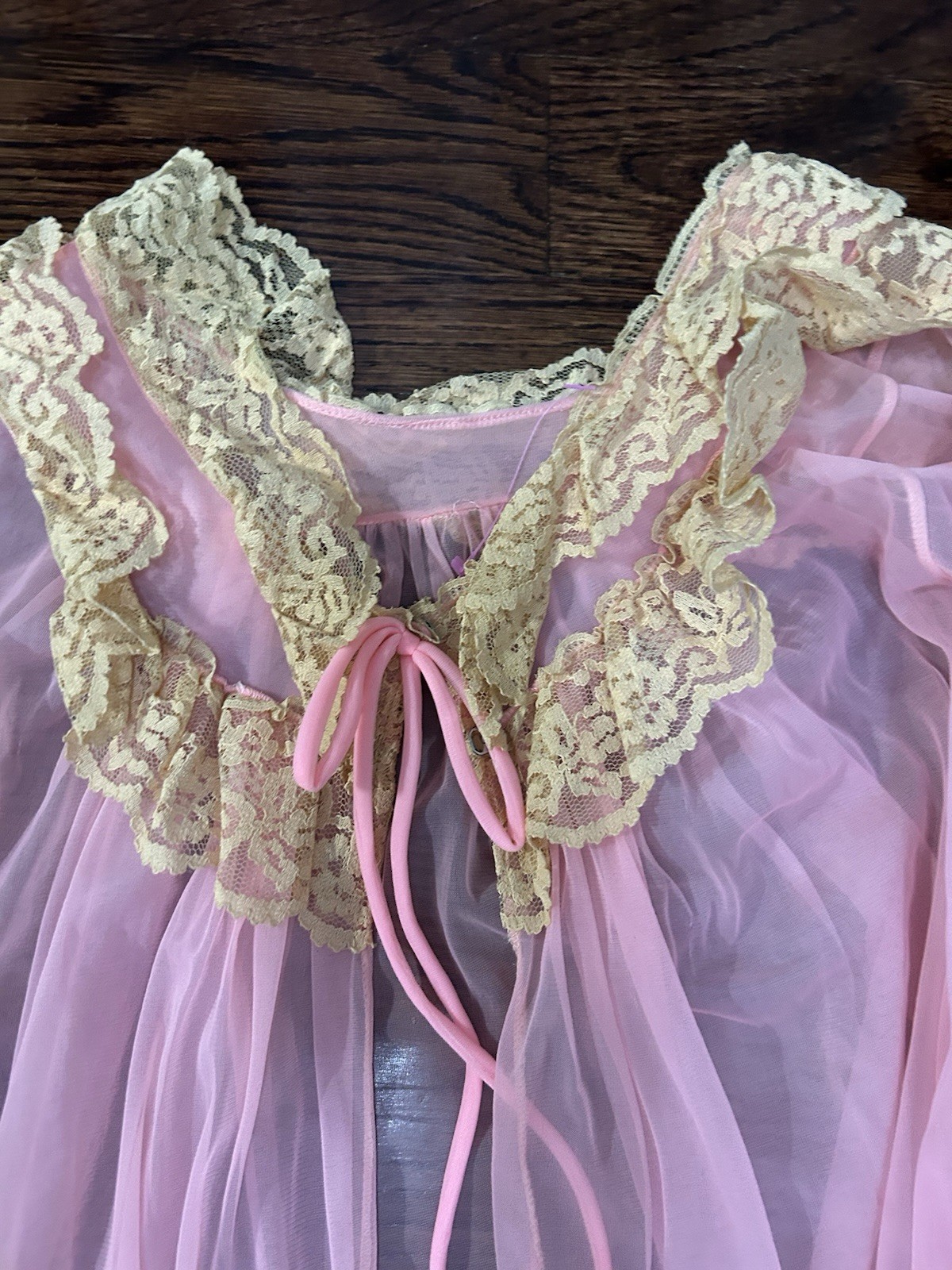 Vintage Jenelle Of California Peignoir Chiffon Nightgown Robe Set Bright Pink