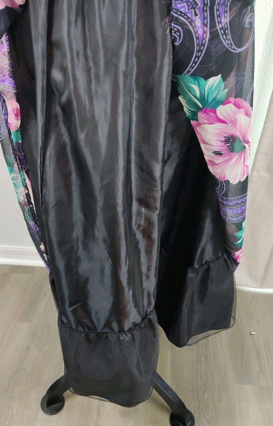 Vintage 80s Opening Night Maxi Dress Drop Waist Paisley Floral Crinoline Size 9