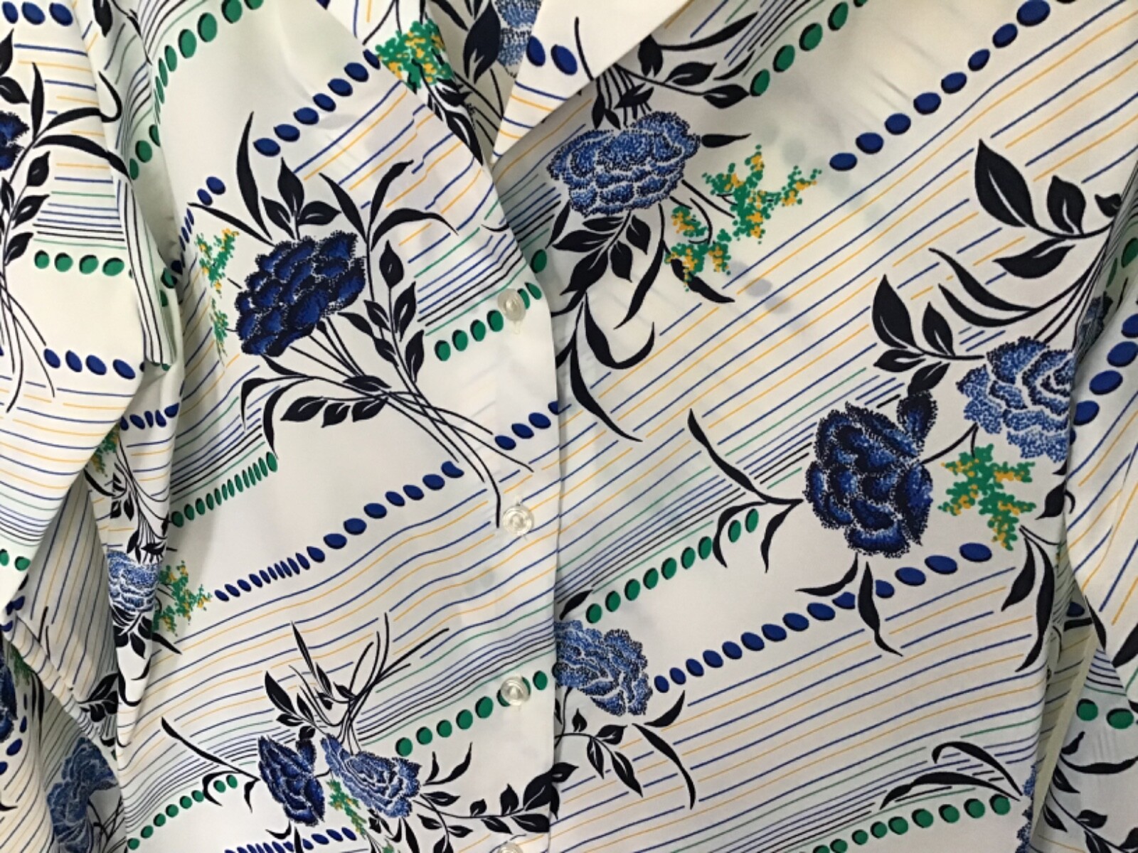Vintage 70’s GAILORD Texturized Polyester Blue Floral Blouse Size 8 Disco Era!