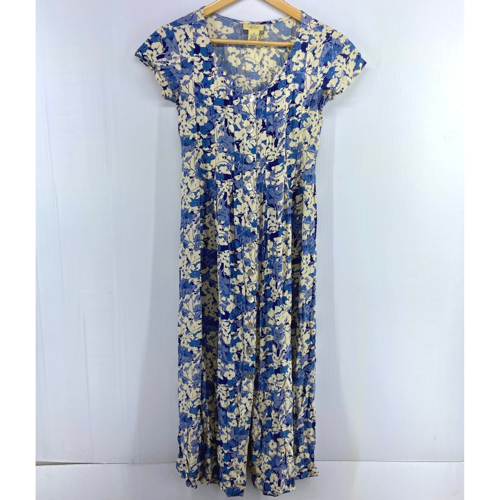 VTG 80s 90s Limited America Blue Dream Floral Maxi Dress Womens XS