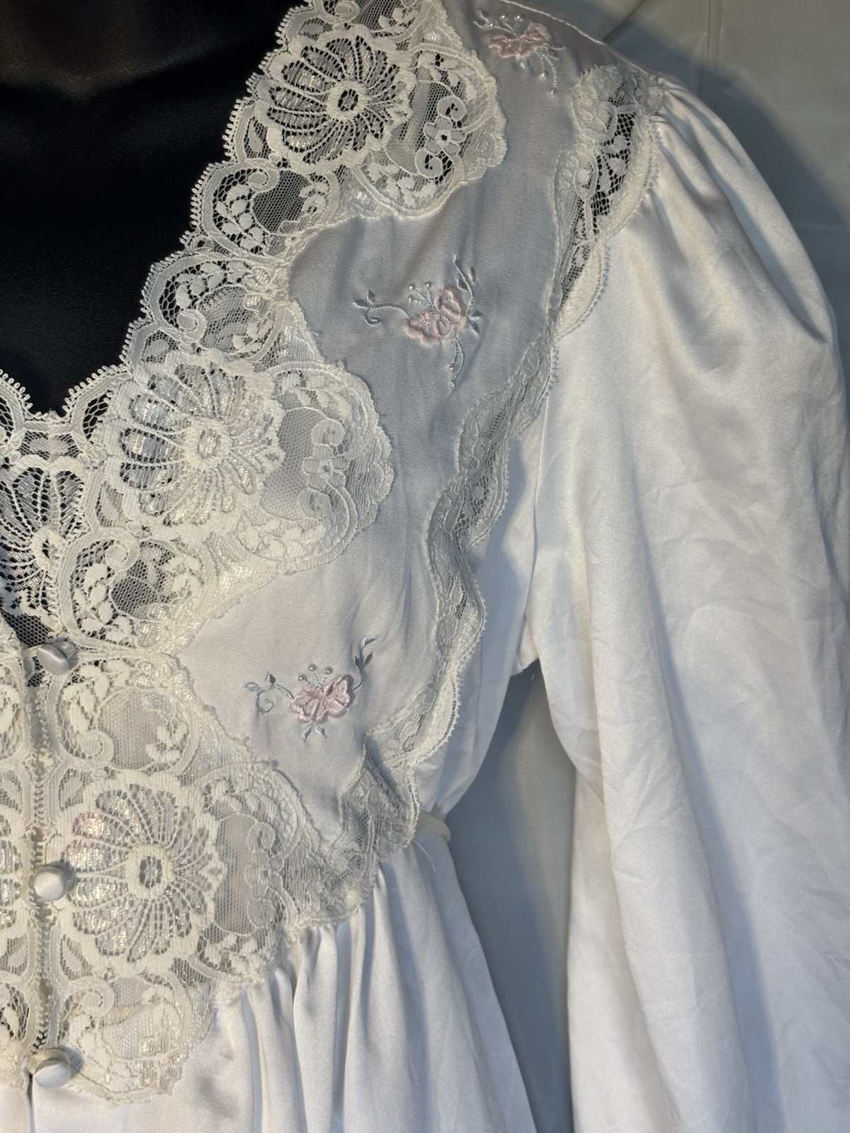 Vintage Barbizon Ivory Satin Lace Peignoir Set Gown & Robe 1950s Lingerie READ