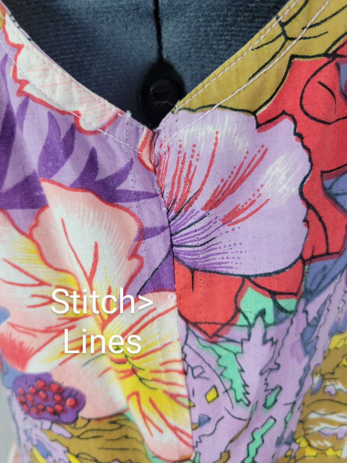Vintage Erika Pink/Purp/Green/Tan Tropical Floral Print Jumper w Pockets Size L