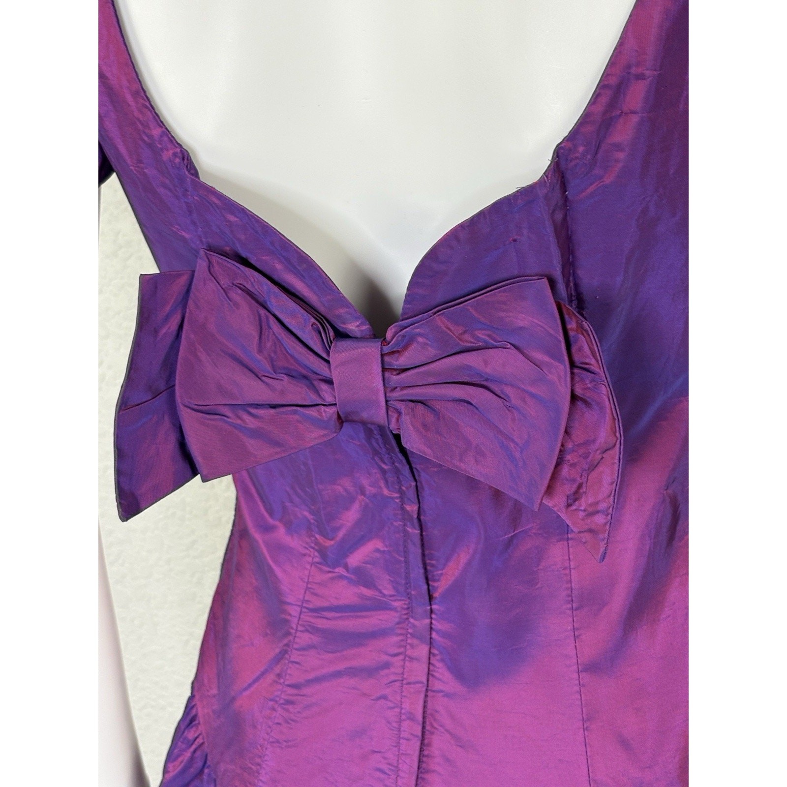 Vintage 80s Alfred Angelo Midi Dress Puff Slv Iridescent Purple Taffeta Prom S