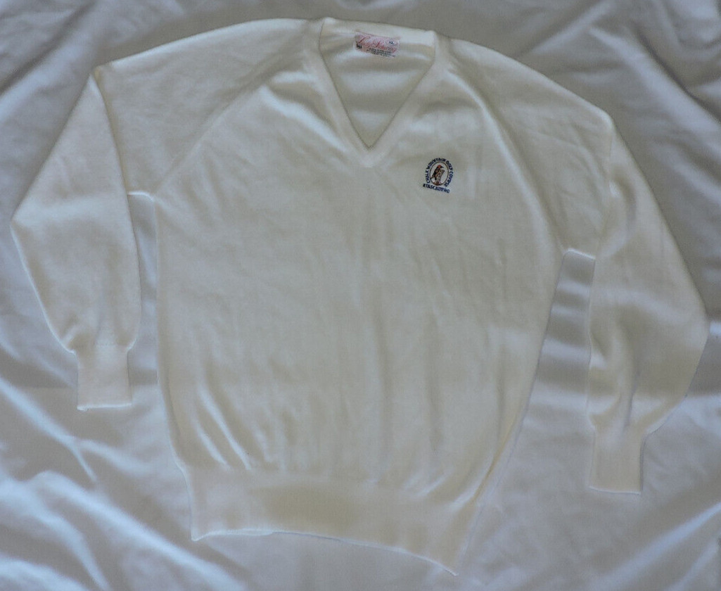 Vintage Lady Pickering Super Soft Acrylic White Sweater-Golf Course Logo XL