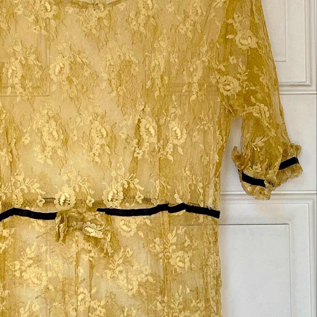 Vintage Sheer Yellow Crinkled Lacy Maxi Dress by Alexander Brown Whimsigoth 1990